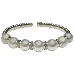 Crivelli 18 Karat White Gold Bangle with Pearls and Diamonds