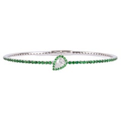 Crivelli 18 Karat White Gold Pear Diamond and Tsavorites Bangle