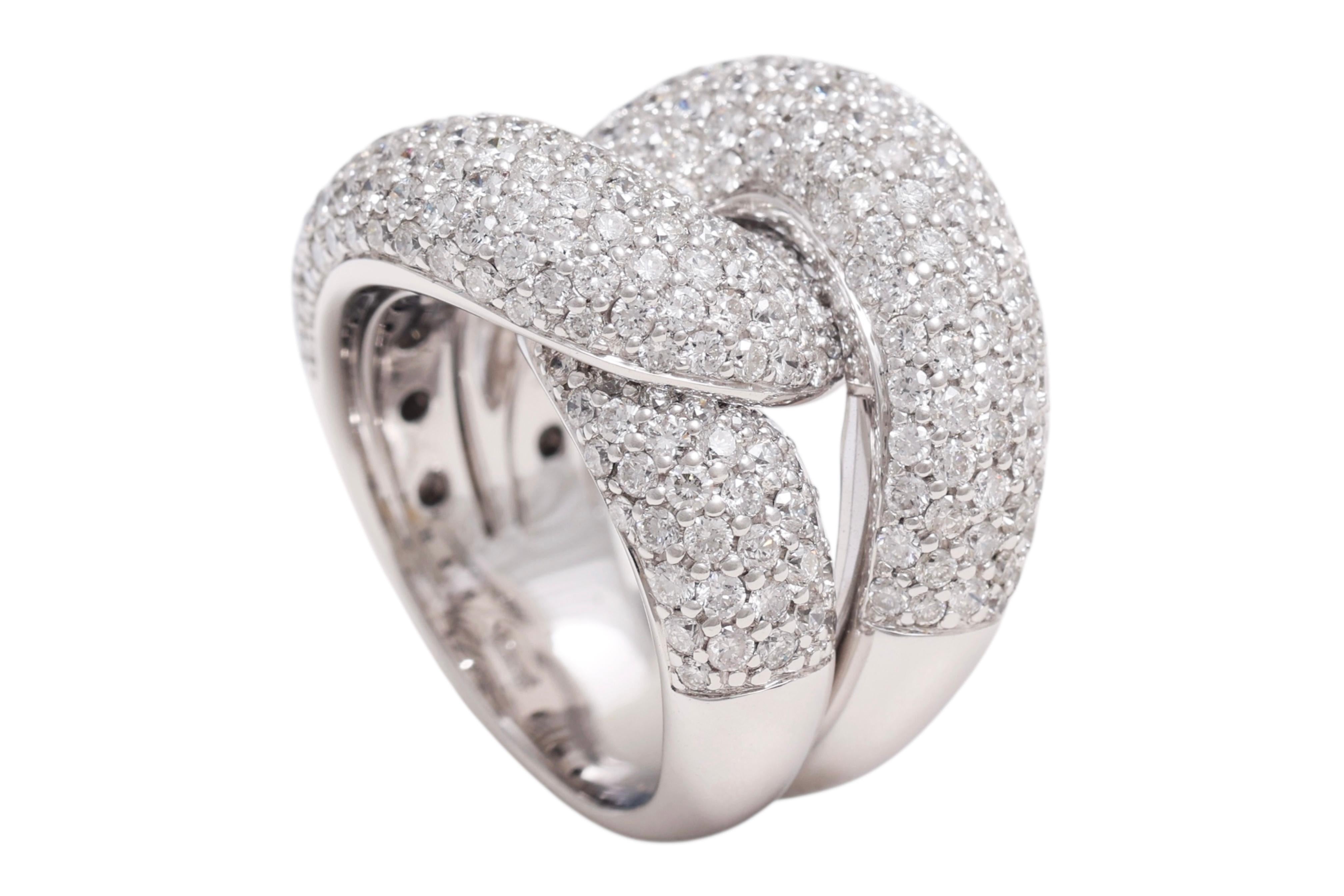 Crivelli Anillo de Diamantes con Nudo Moderno en Pavé Completo de Oro Blanco de 18 Kt en venta 1