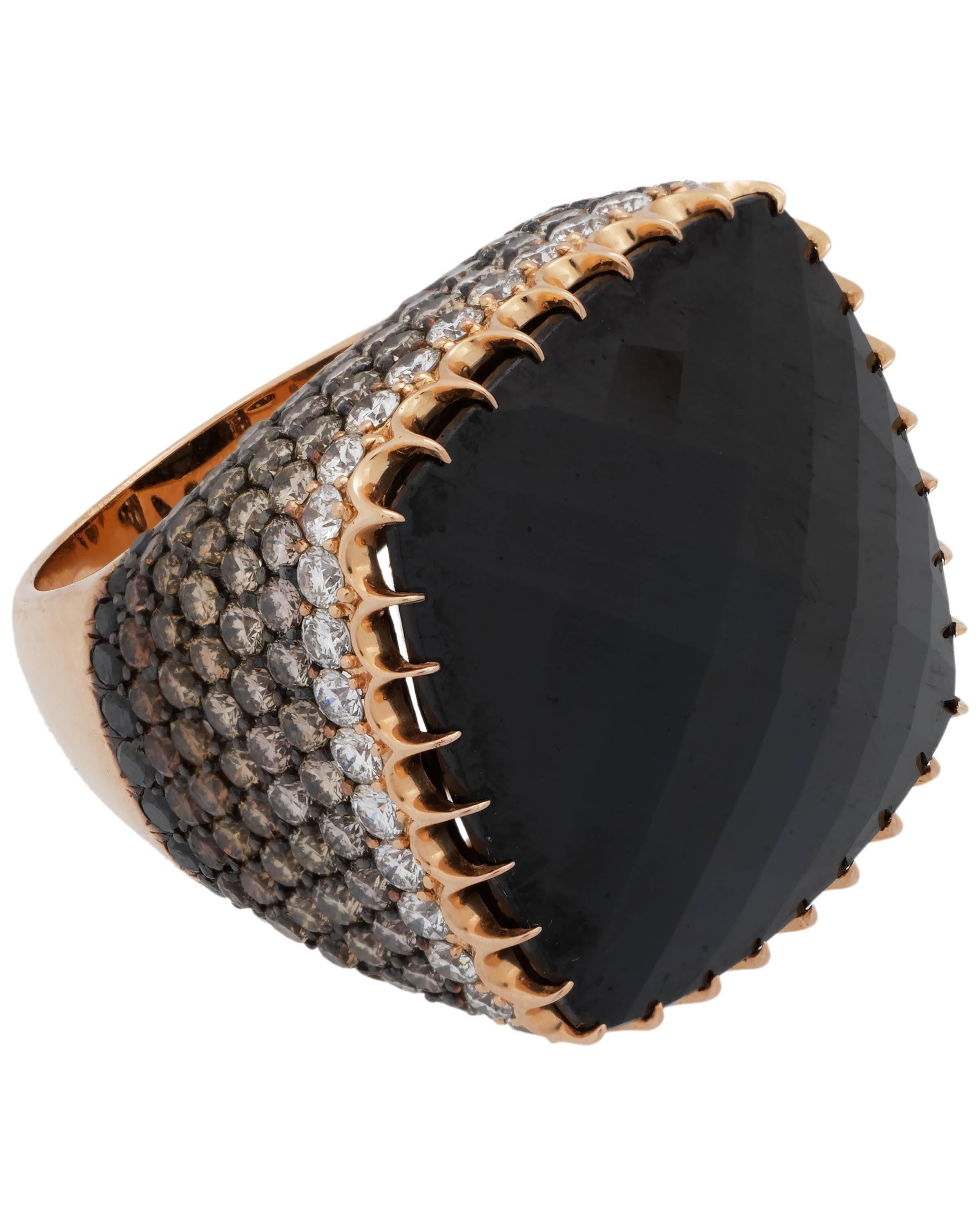 Crivelli 18K Gold Diamond and Onyx Cocktail Custer Ring In New Condition For Sale In Cresskill, NJ