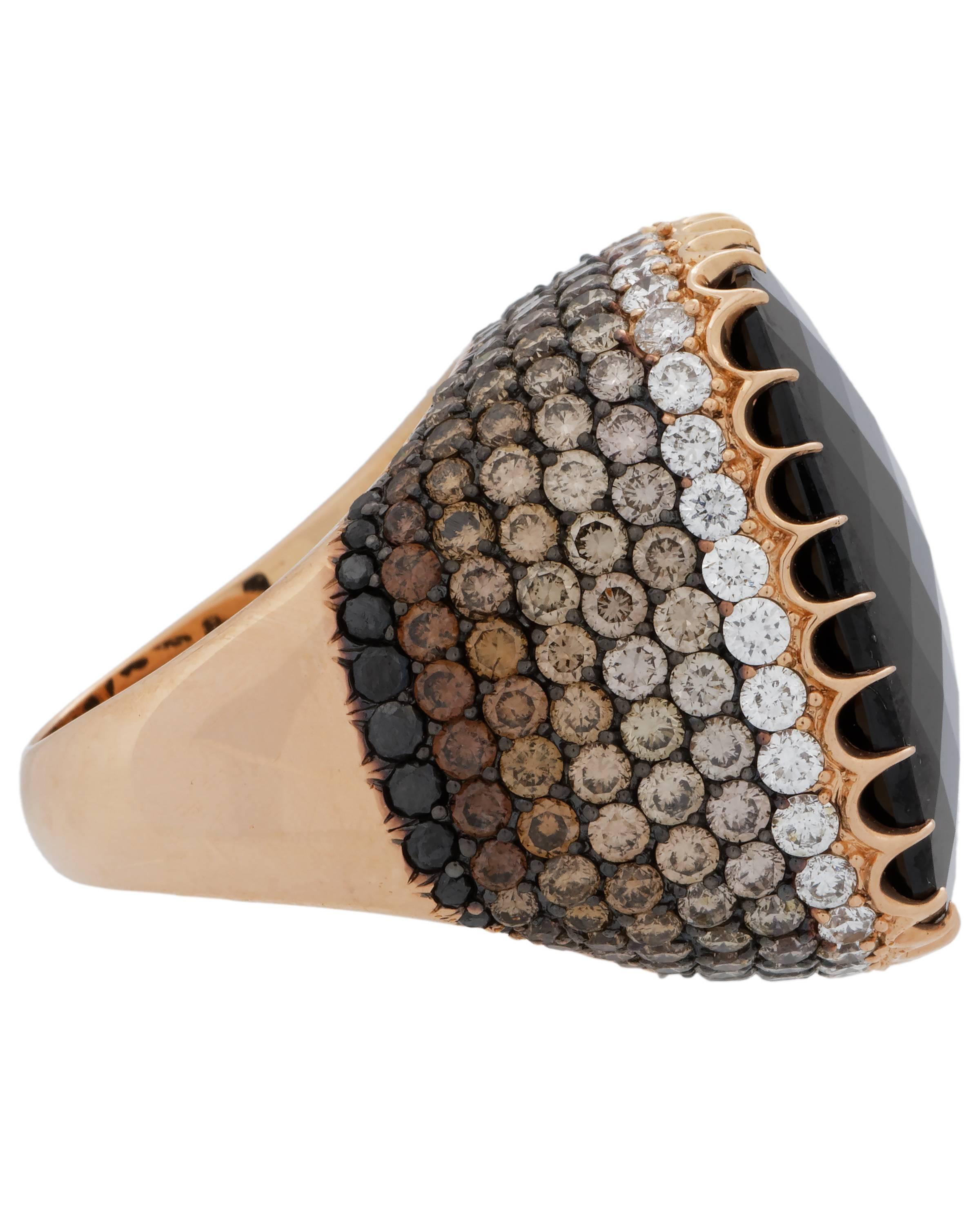 Crivelli 18K Gold Diamond and Onyx Cocktail Custer Ring For Sale 1