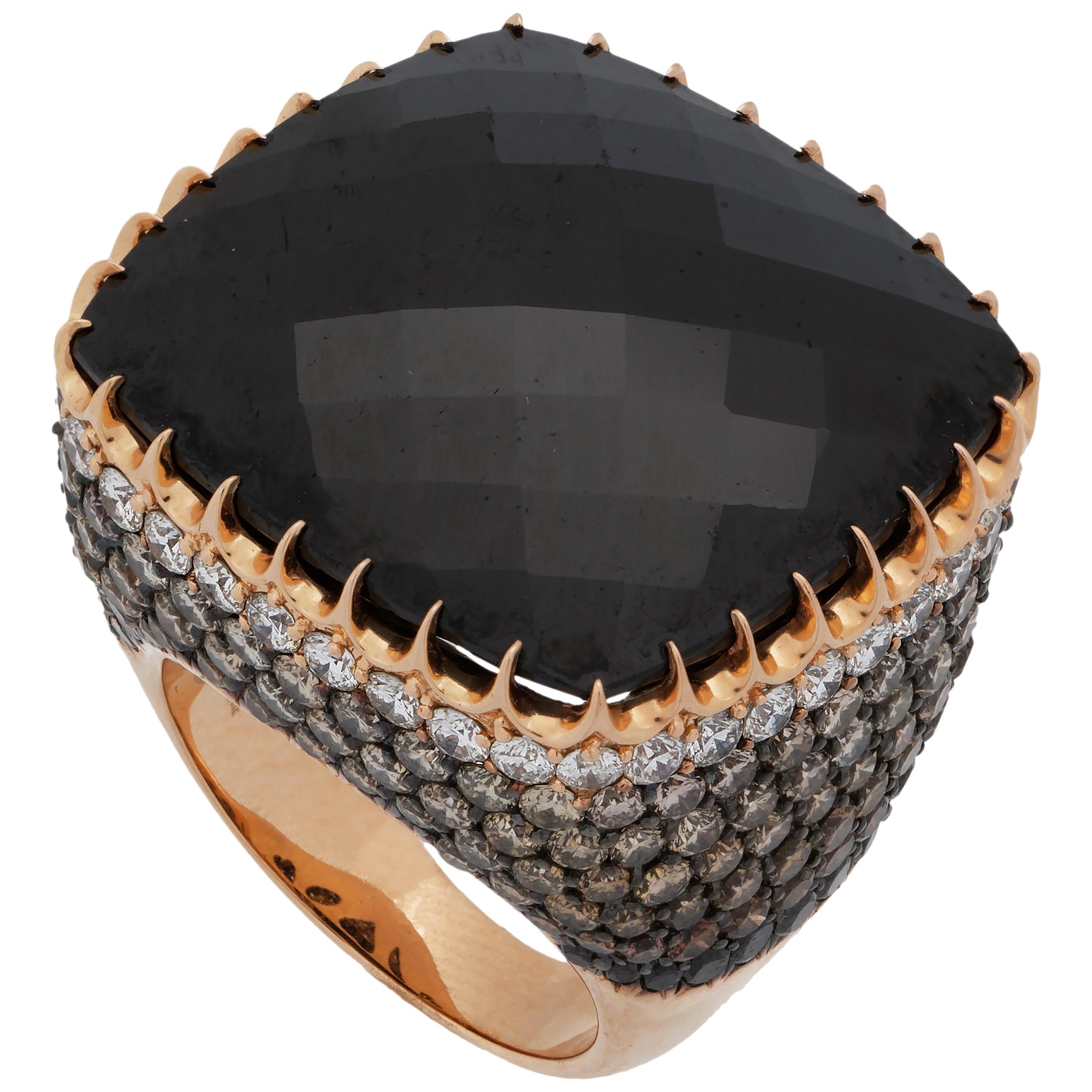 Crivelli 18K Gold Diamond and Onyx Cocktail Custer Ring For Sale