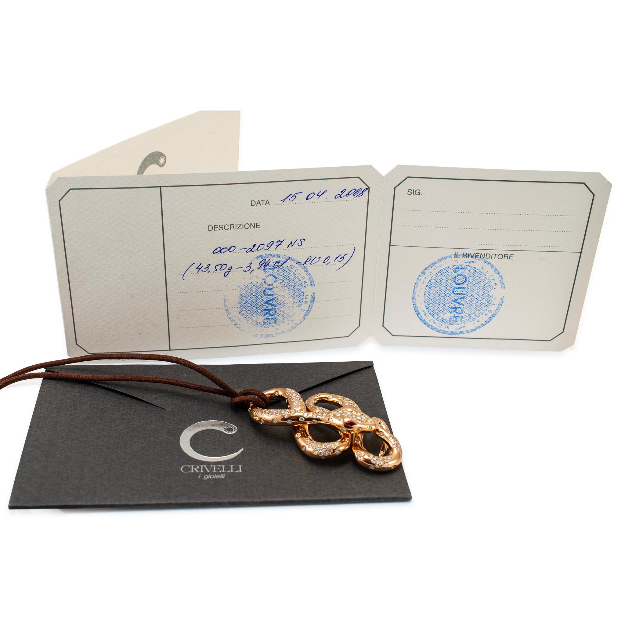 Collana con ciondolo a forma di serpente con diamanti incastonati in oro rosa 18 carati di Crivelli in vendita 5
