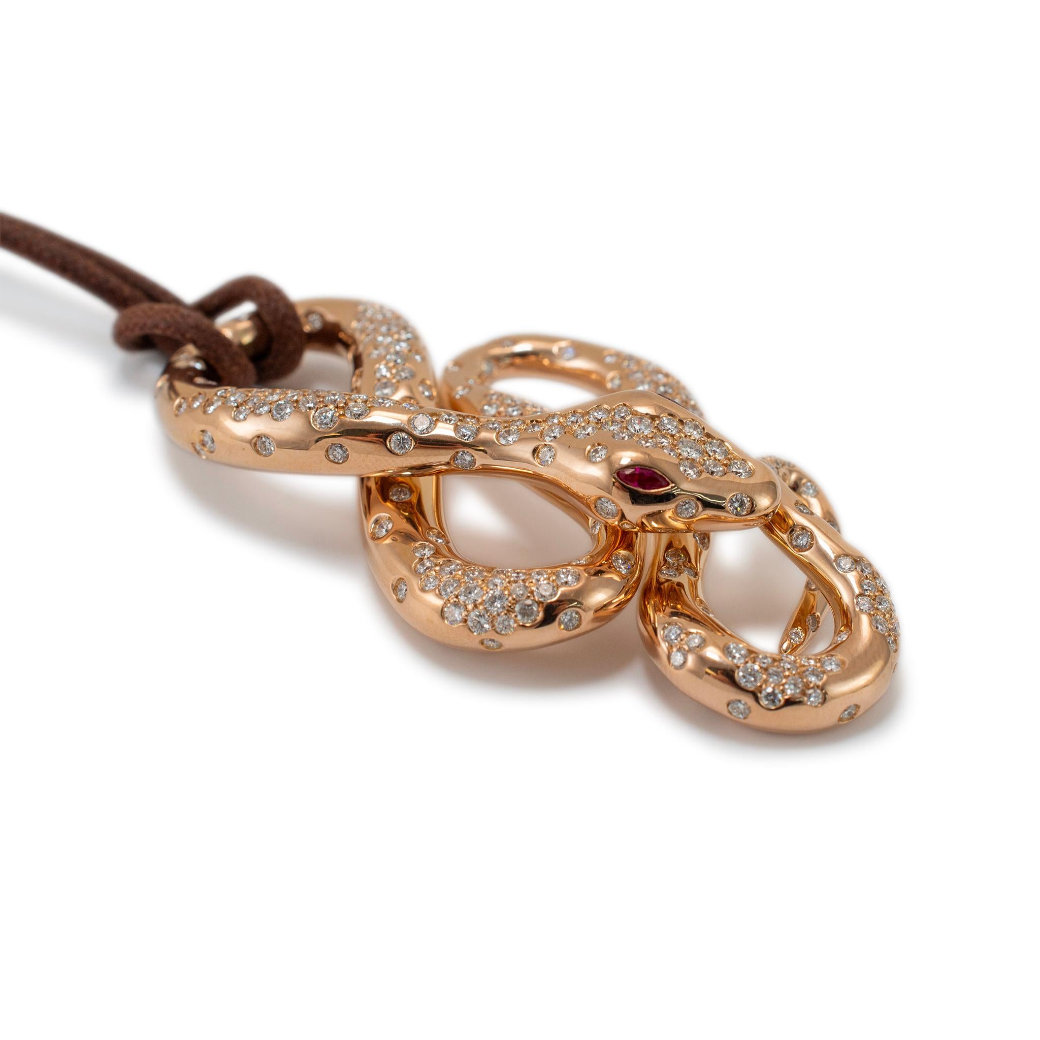 Collana con ciondolo a forma di serpente con diamanti incastonati in oro rosa 18 carati di Crivelli in vendita 1