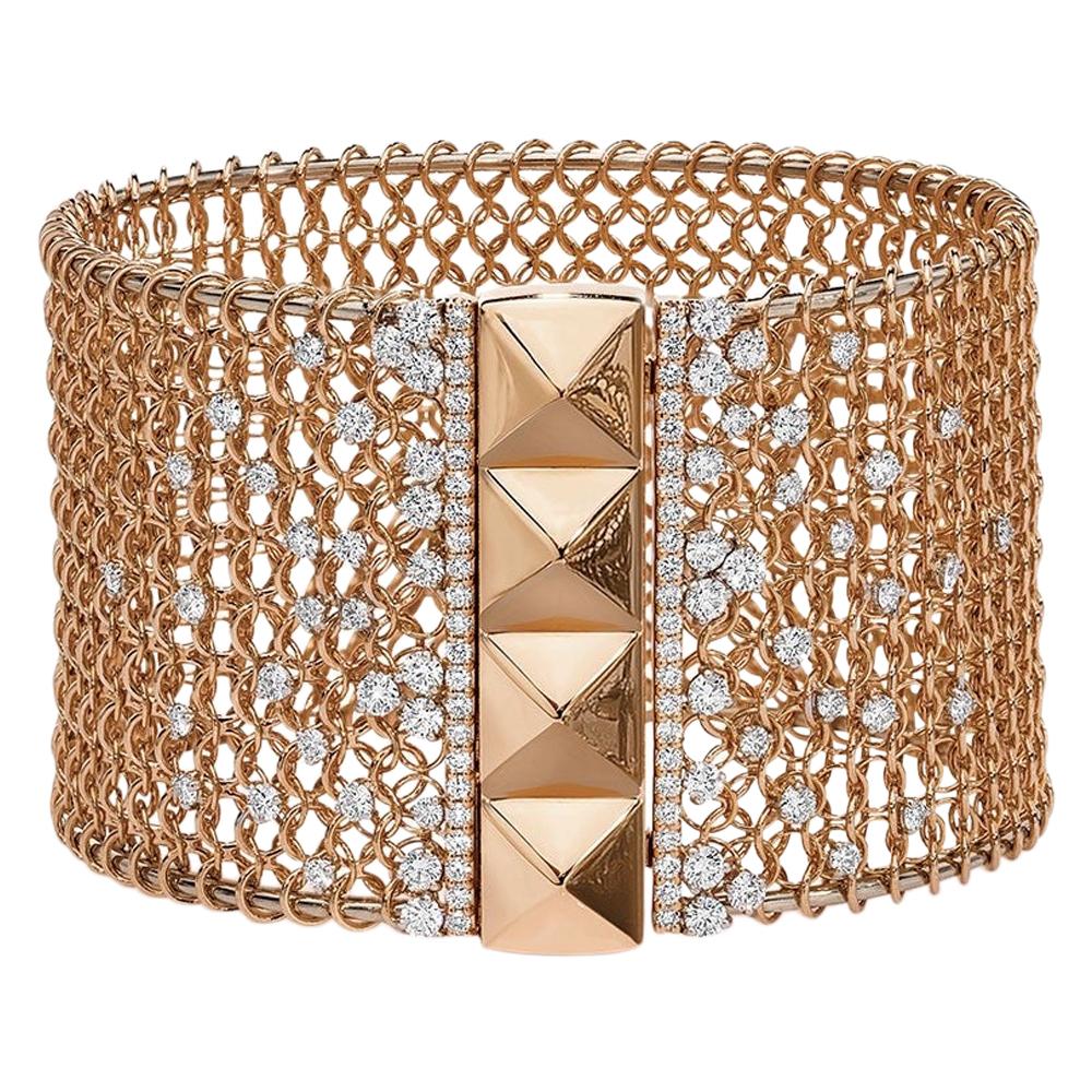 Crivelli Bracelet manchette «rillage » en or 18 carats avec diamants de 3,87 carats