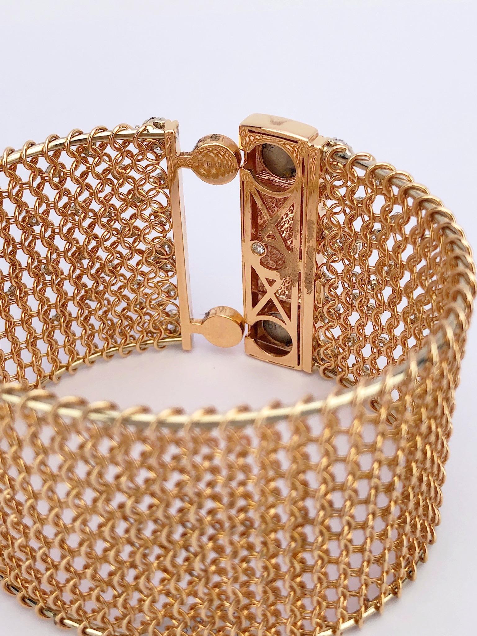 Crivelli 18KT Gold "Grillage" Open Net Cuff Bracelet with 3.87 Carat  Diamonds For Sale at 1stDibs