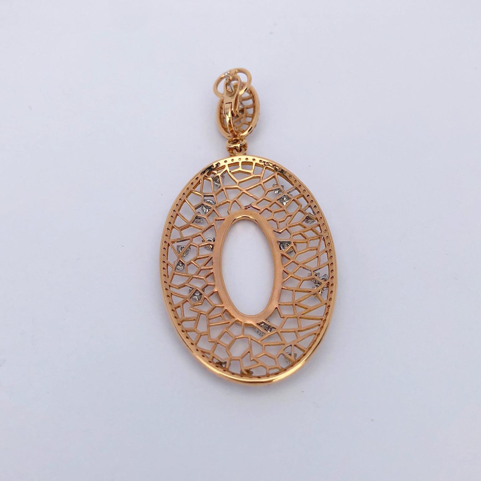Modern Crivelli 18 Karat Rose Gold Oval Pendant Drop Earrings with 4.91 Carat Diamonds