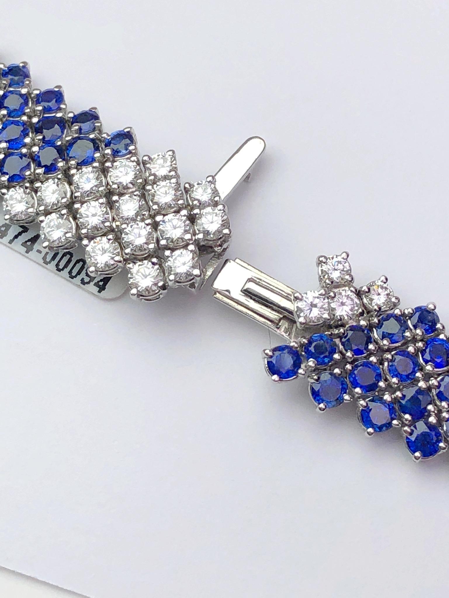 Round Cut Crivelli 18KT White Gold, 27.21Ct. Blue Sapphire & 13.61 Carat Diamond Necklace For Sale