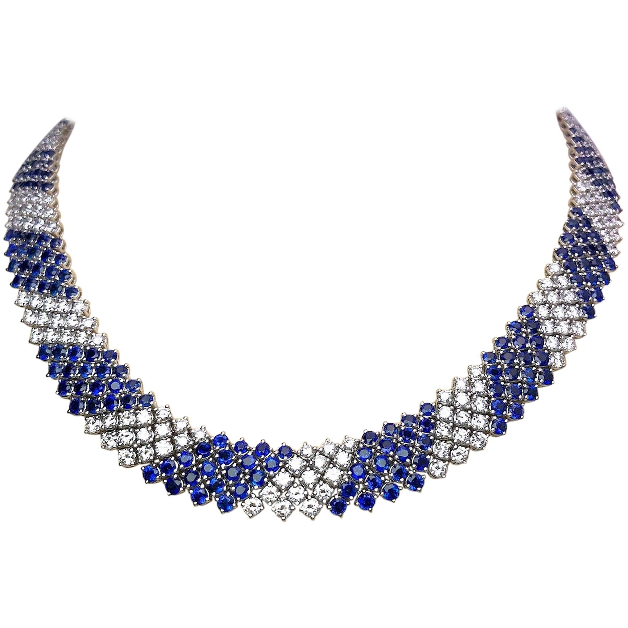Crivelli 18KT White Gold, 27.21Ct. Blue Sapphire & 13.61 Carat Diamond Necklace
