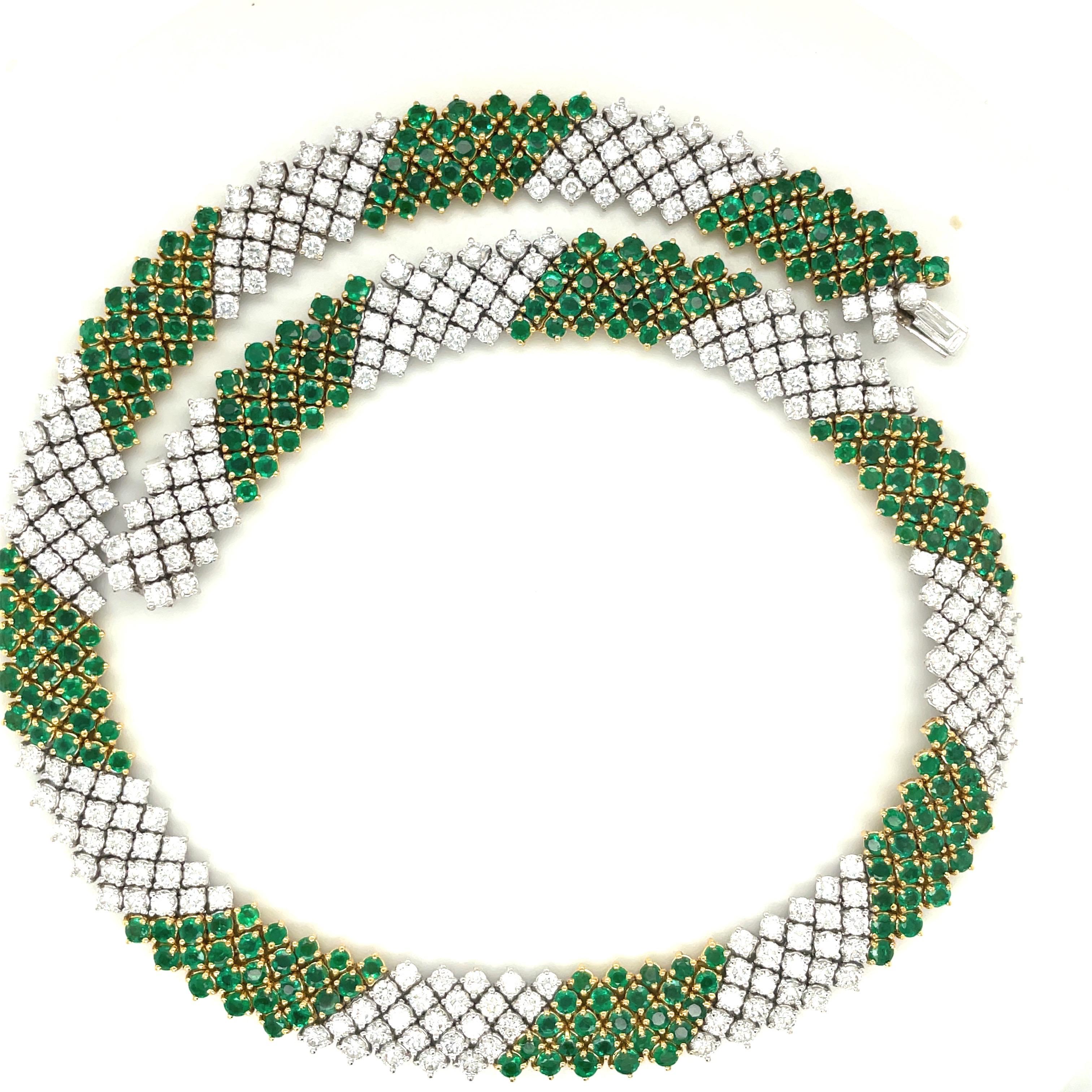 Contemporary Crivelli 18kt Yellow/ White Gold Diamond 15.20ct & Emerald 17.36ct Necklace For Sale