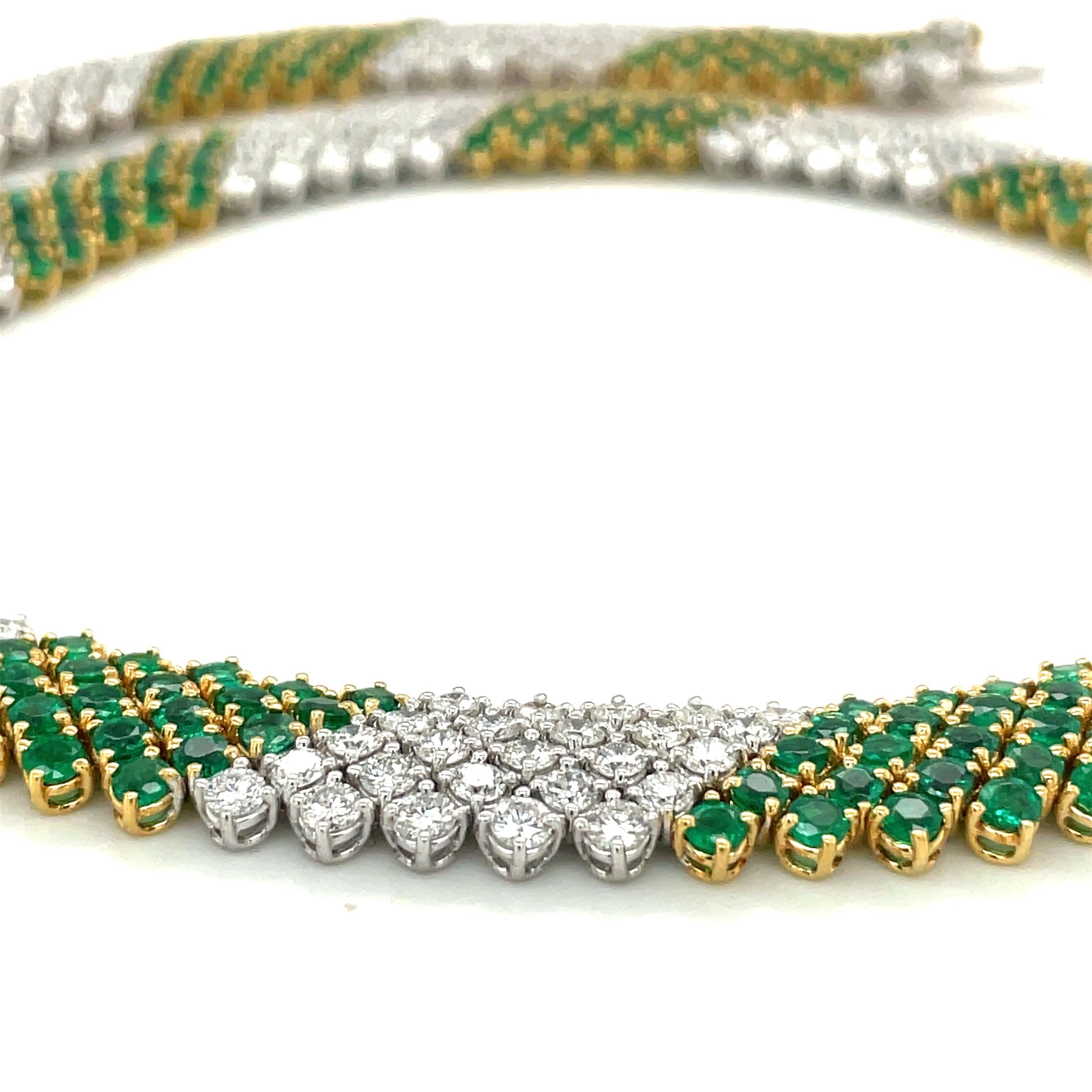 Collier Crivelli en or jaune/blanc 18 carats avec diamants 15,20 carats et émeraudes 17,36 carats en vente 2