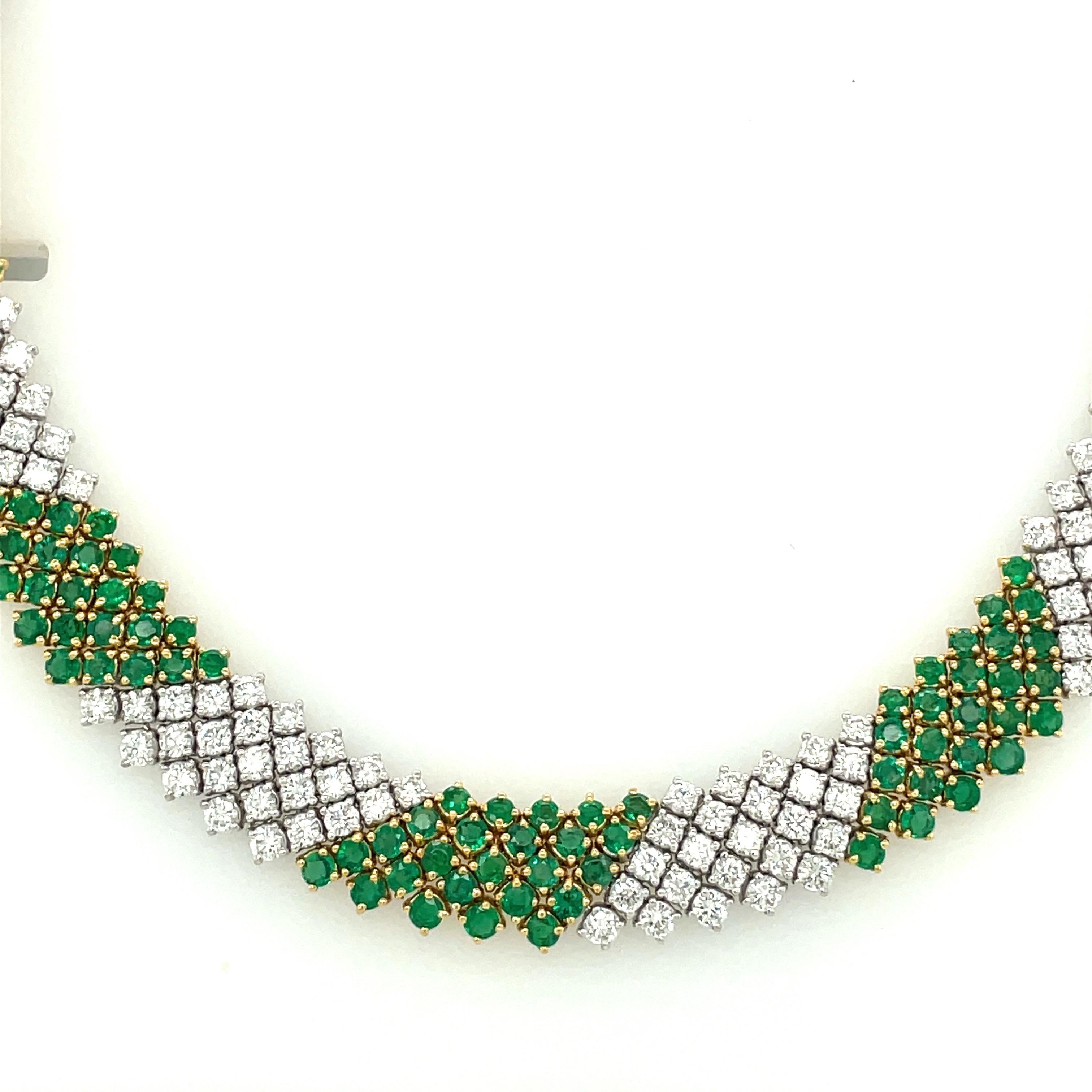 Collier Crivelli en or jaune/blanc 18 carats avec diamants 15,20 carats et émeraudes 17,36 carats en vente 3