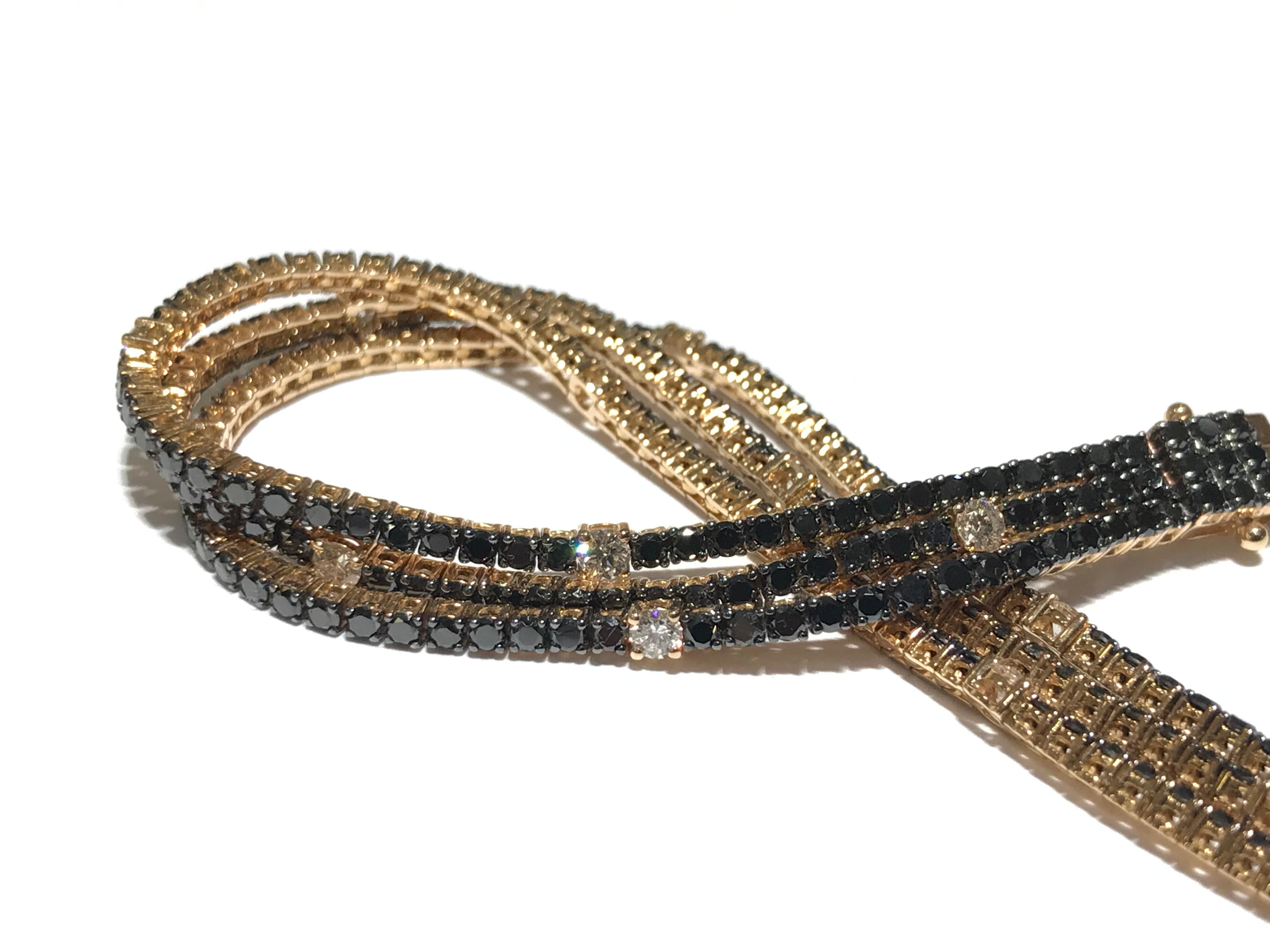 Crivelli 3-Row Black Diamond Tennis Bracelet Set in 18 Karat Rose Gold In New Condition For Sale In Toronto, Ontario