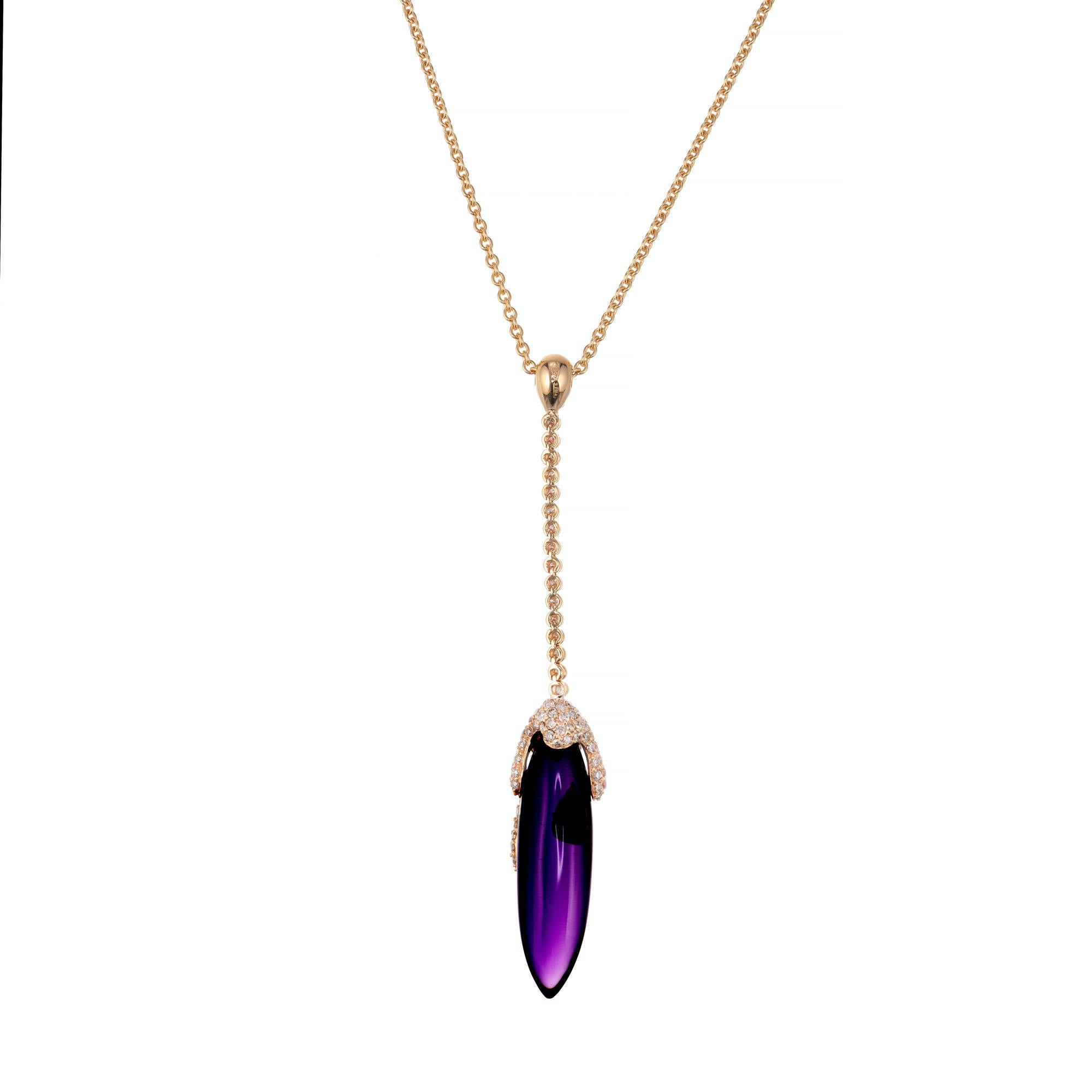 Crivelli 15.00 Carat Amethyst Diamond Rose Gold Drop Pendant Necklace In Excellent Condition In Stamford, CT