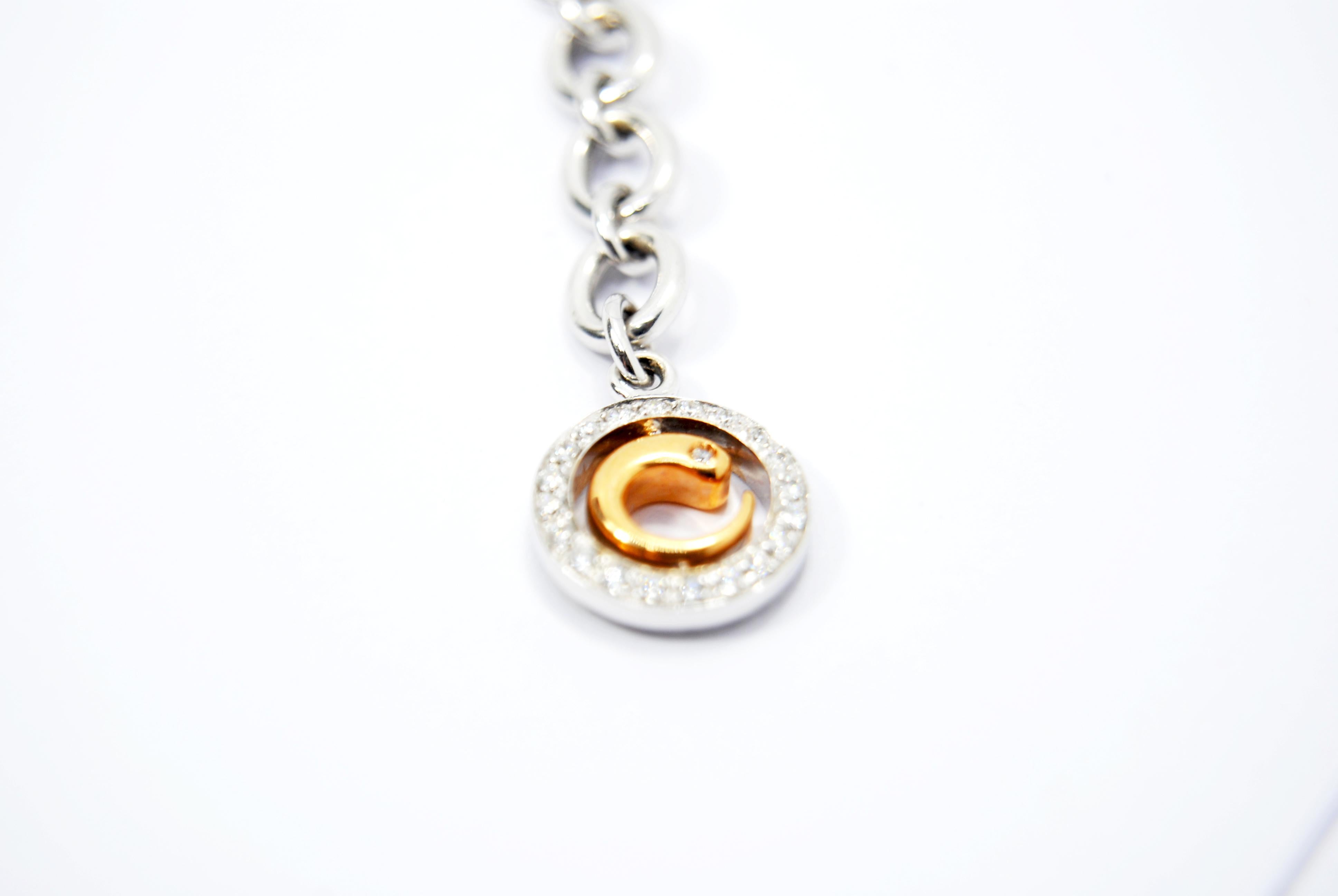 Crivelli Lock Charm Bracelet in 18 Karat White Gold and White and Black Diamonds 1