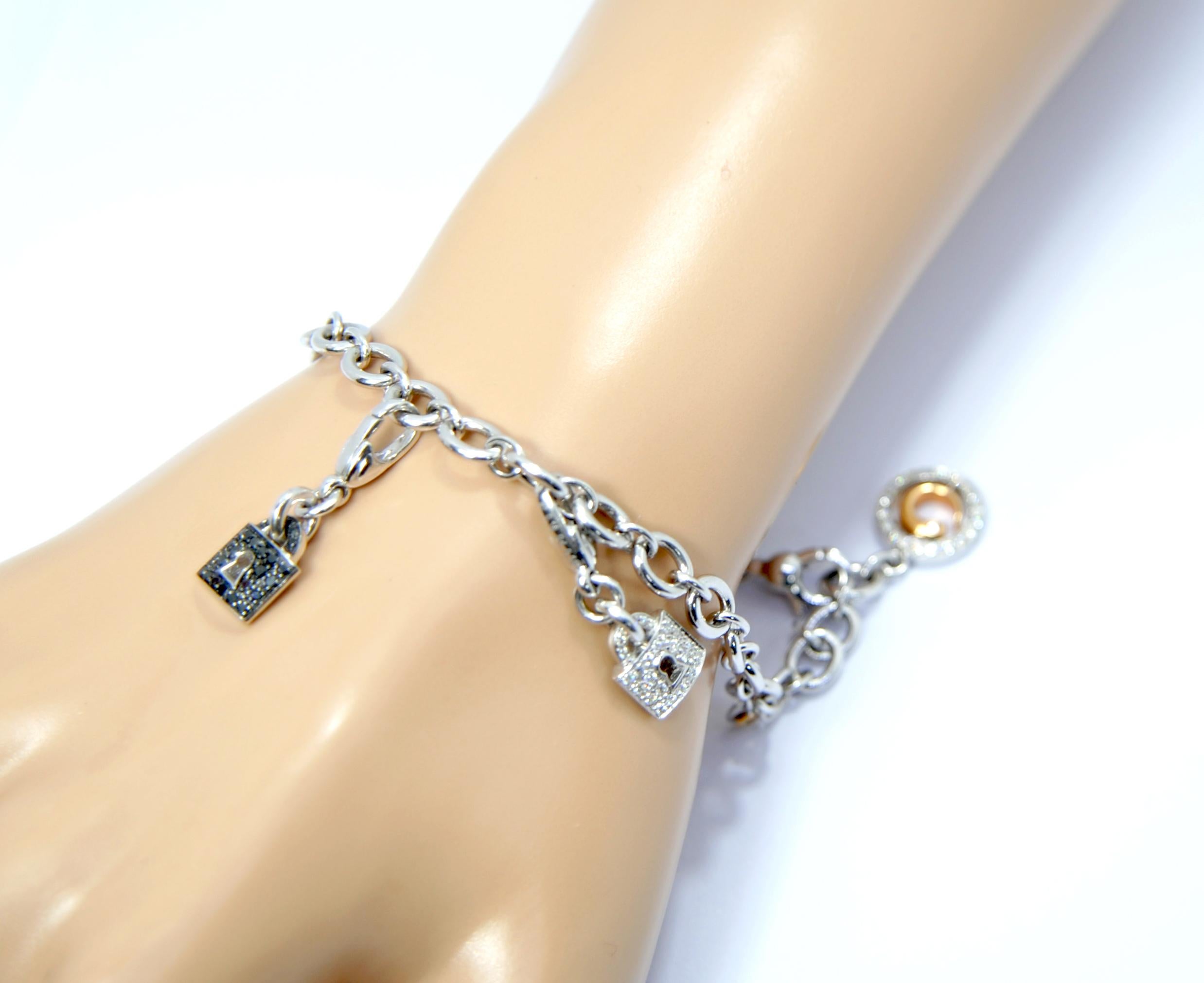 Crivelli Charm Bracelet in 18 Karat White Gold and White and Black Diamonds 3