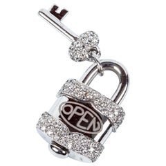 Crivelli Charm Link Lock Anhänger oder Verschluss 18 Karat Gold Diamanten offen geschlossen