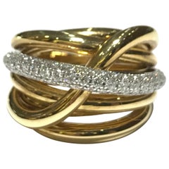 Crivelli Cross over ring in 18 kt y/g with pave diamonds 0.93ct VS clarity EF c