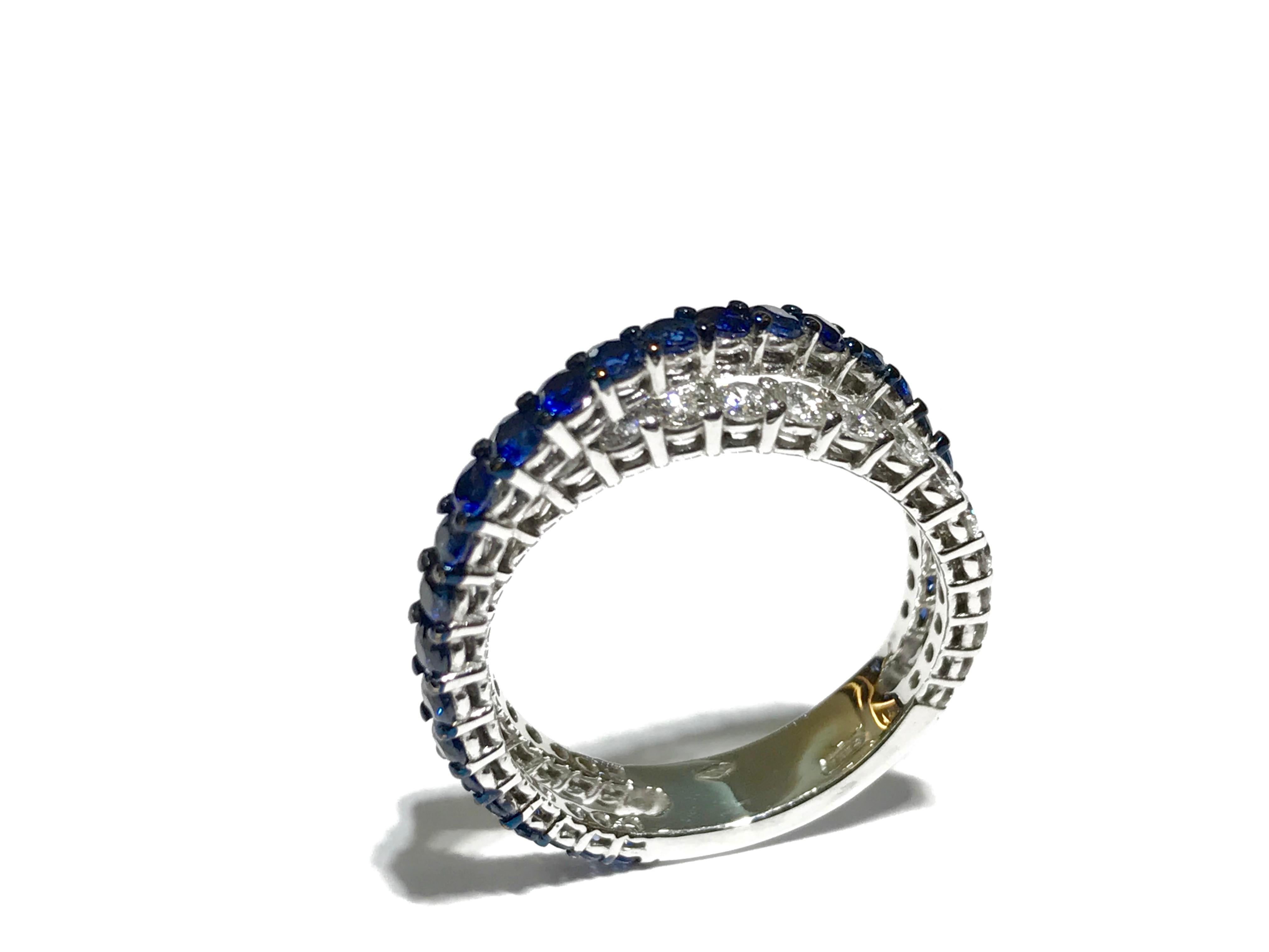 Round Cut Crivelli Diamond and Sapphire Eternity Band in 18 Karat White Gold For Sale