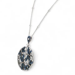 Crivelli Diamond & Blue Sapphire Circula Pendant Necklace 18K White Gold 1.33ctw