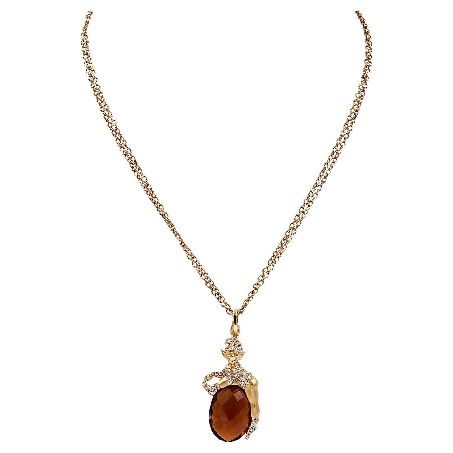 Crivelli Diamond Topaz Elf Pendant Necklace For Sale