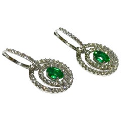 Crivelli Emerald and Diamond Earrings Drop Style in 18 Karat White Gold