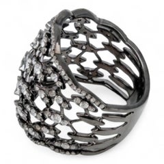 Crivelli Fascia Bombata Griffata Diamond Band Ring 18K White Gold Black Rhodium
