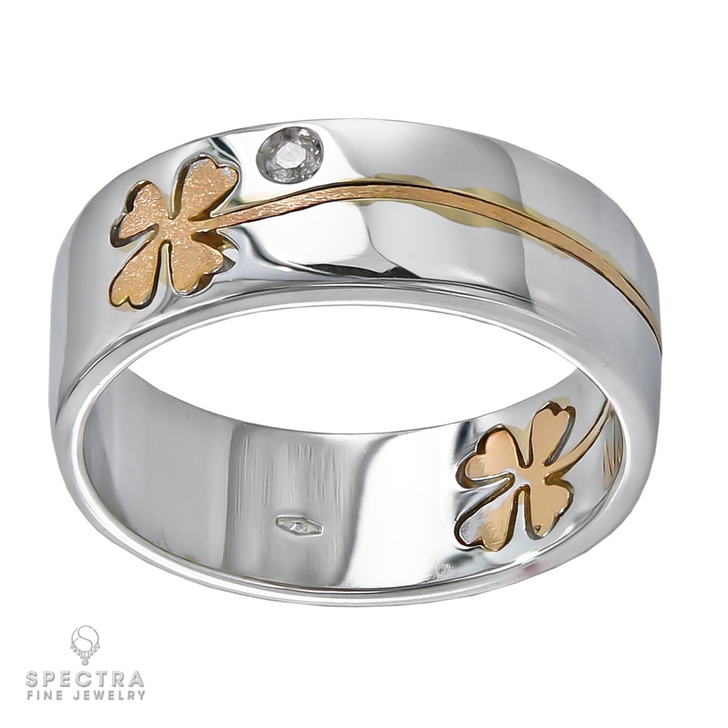 Contemporary Crivelli Four Leaf Clover Diamond Band Ring in 18kt Gold For Sale