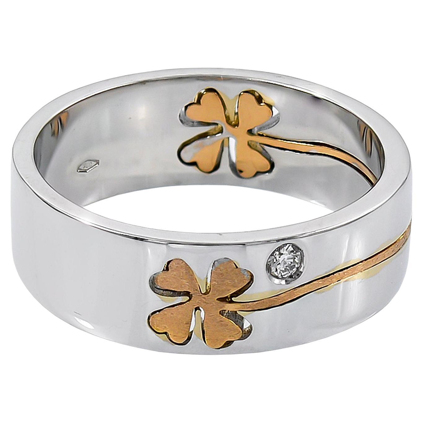 Crivelli Four Leaf Clover Diamond Band Ring in 18kt Gold