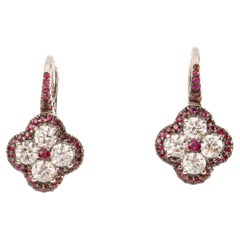 Crivelli Four-Leaf Clover White Gold Brilliant and Rubies Earrings
