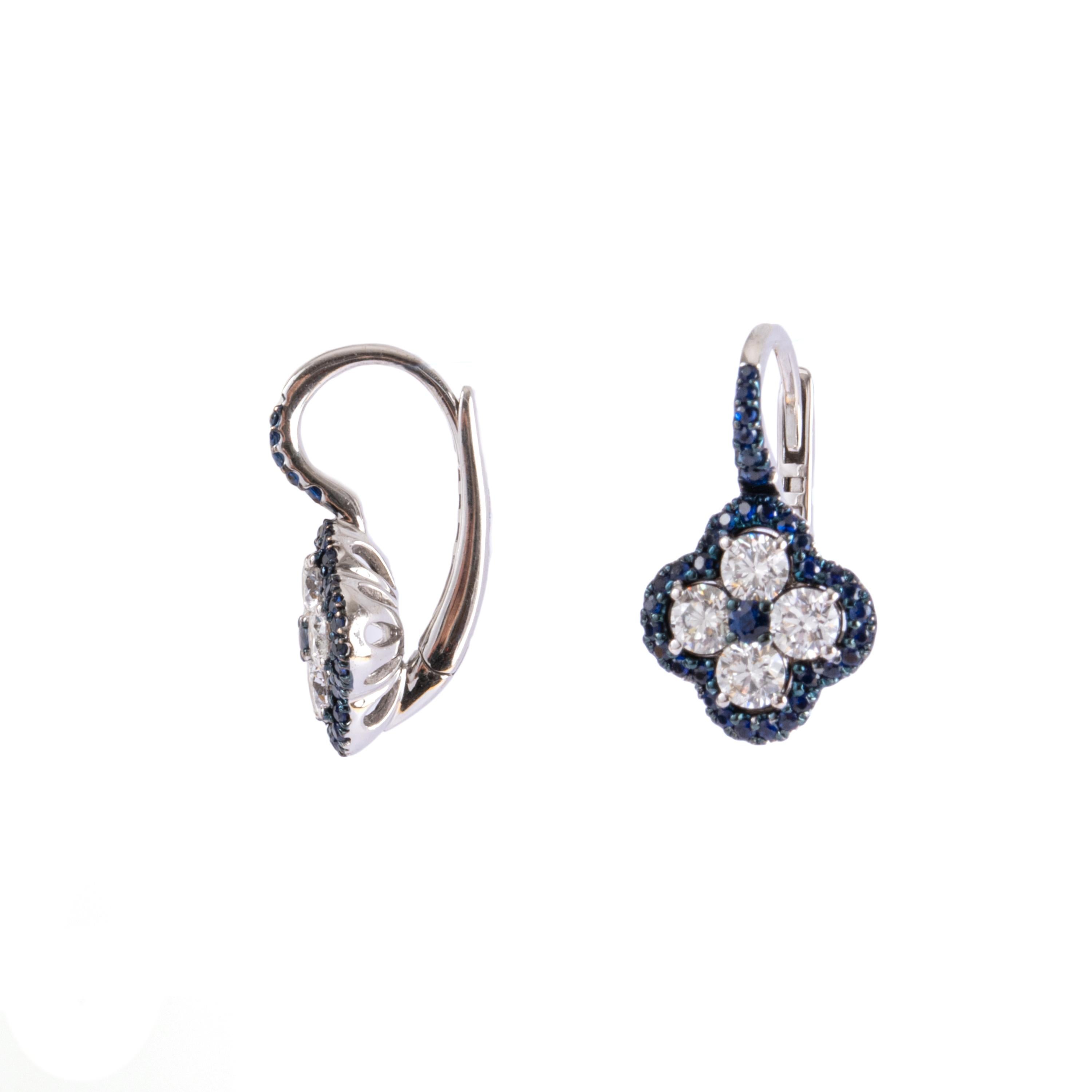 These lovely earrings made from Crivelli are a nice four-leaf clover earrings. They feature 1.31 carat white brilliant cut Diamonds and 0.63 carat Sapphire.

These earrings are simple enough or daytime wear and beautiful enough for a special event. 