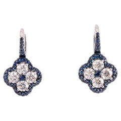 Crivelli Four-Leaf Clover White Gold Brilliant and Sapphire Earrings