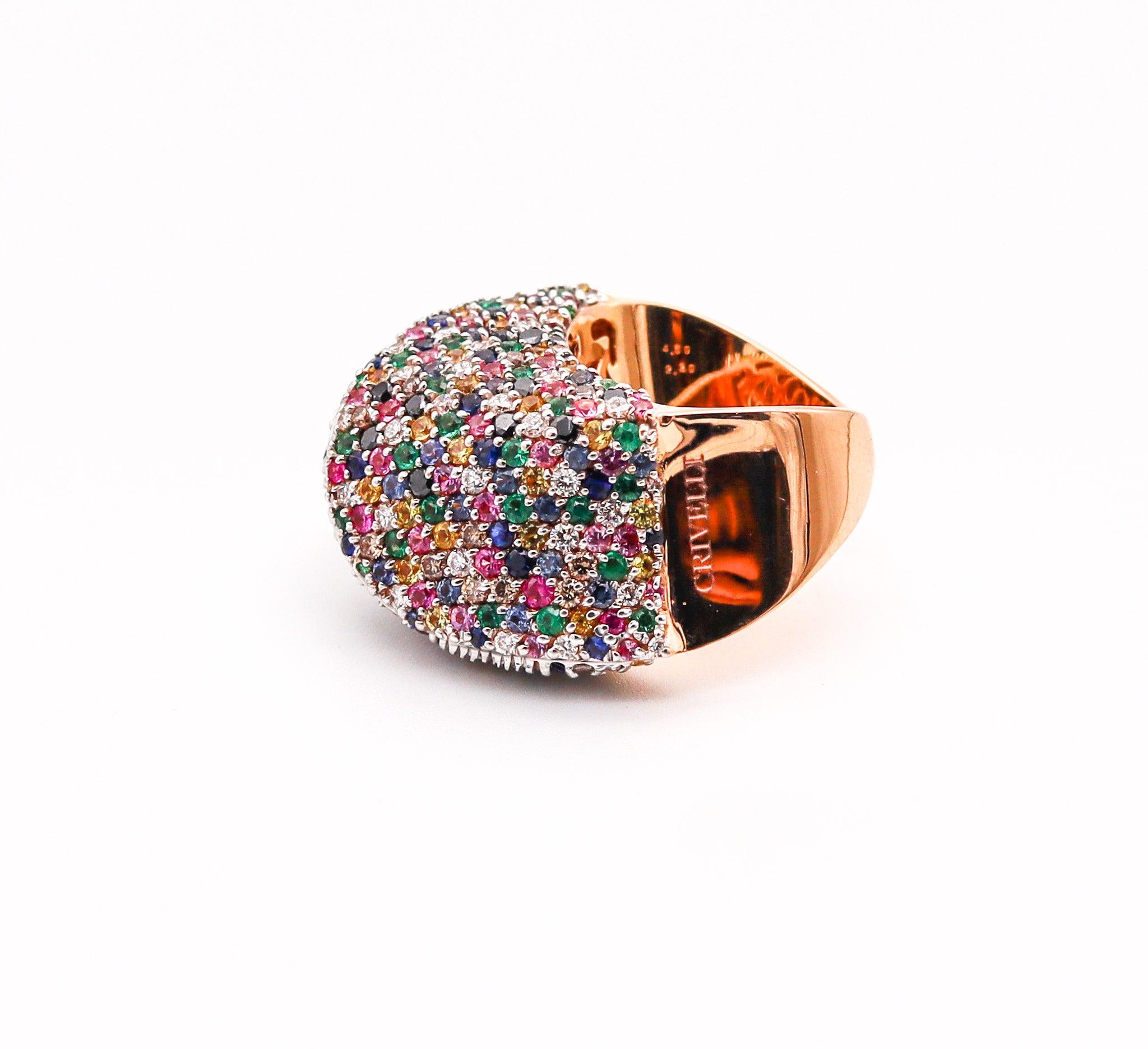 Modernist CRIVELLI GIOIELLI Cocktail Ring 18Kt Gold With 6.88 Ctw In Diamonds & Gemstones For Sale