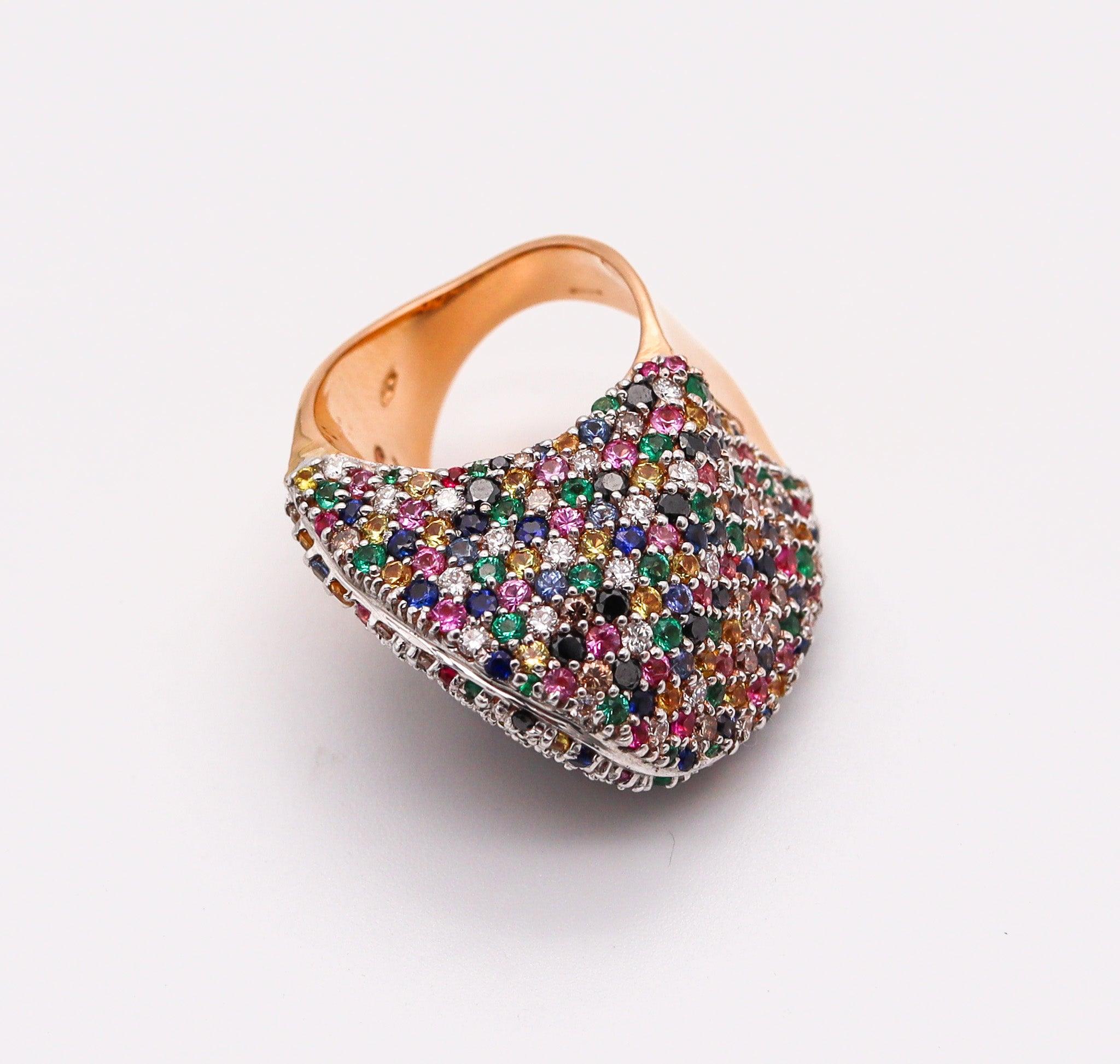 Brilliant Cut CRIVELLI GIOIELLI Cocktail Ring 18Kt Gold With 6.88 Ctw In Diamonds & Gemstones For Sale