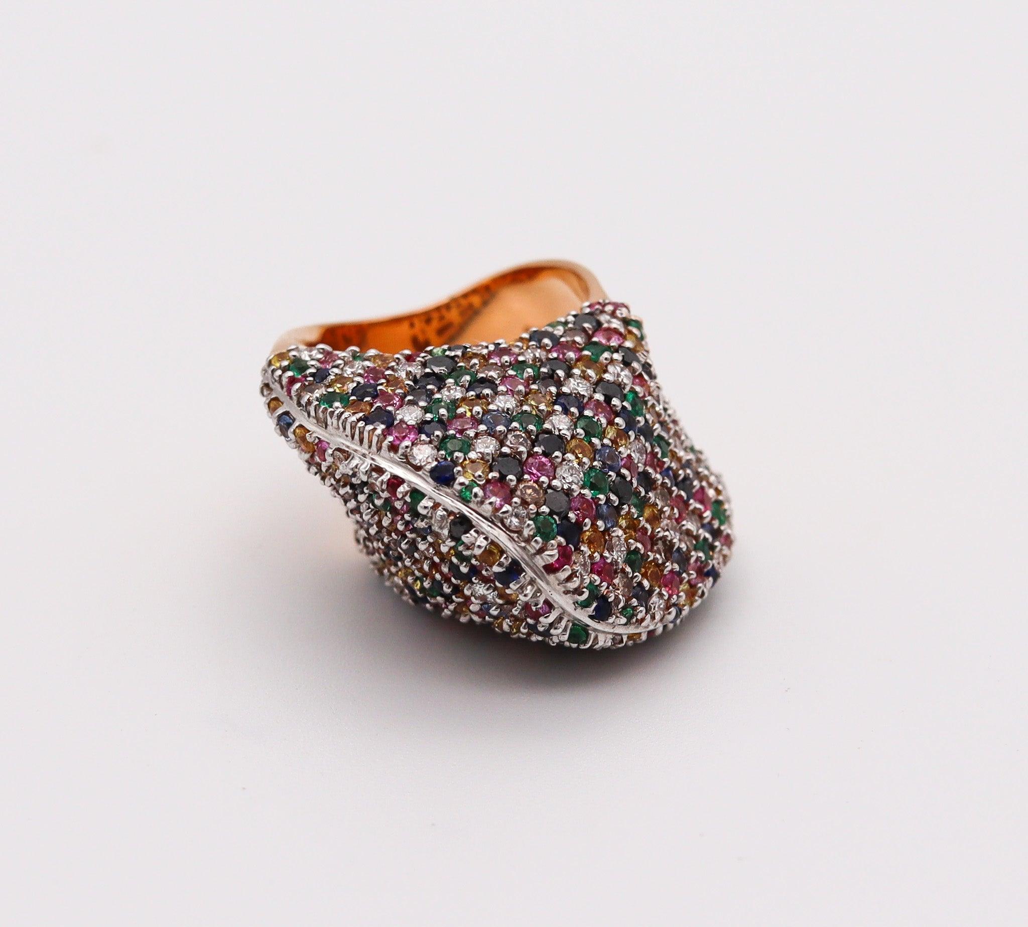 Women's CRIVELLI GIOIELLI Cocktail Ring 18Kt Gold With 6.88 Ctw In Diamonds & Gemstones For Sale