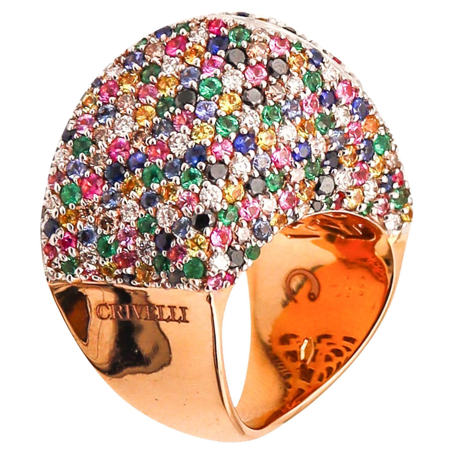 CRIVELLI GIOIELLI Anillo de cóctel de oro de 18 quilates con 6,88 quilates de diamantes y piedras preciosas