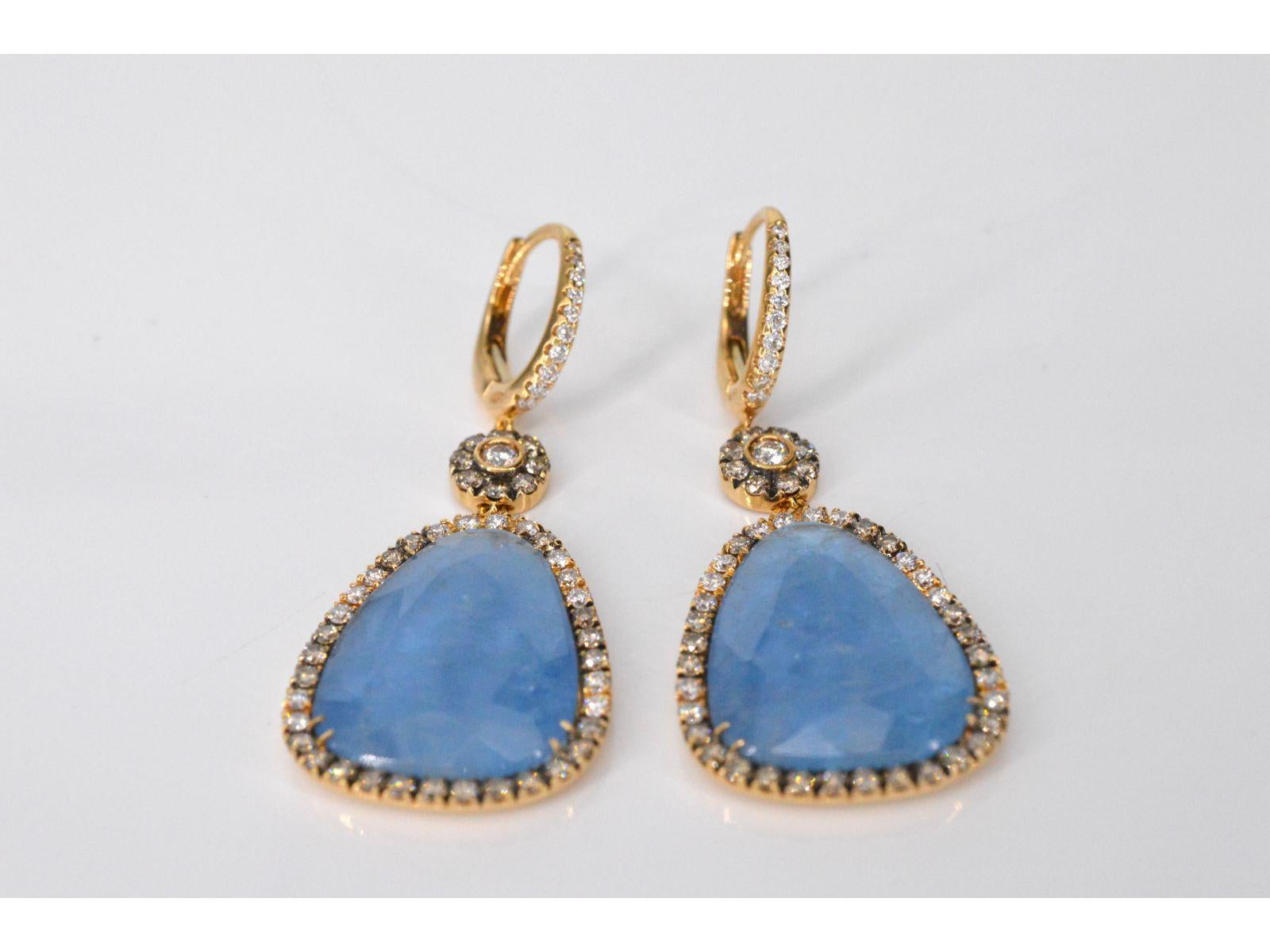 Contemporary Crivelli - Golden earrings with large natural gemstones and a surround of diamon For Sale