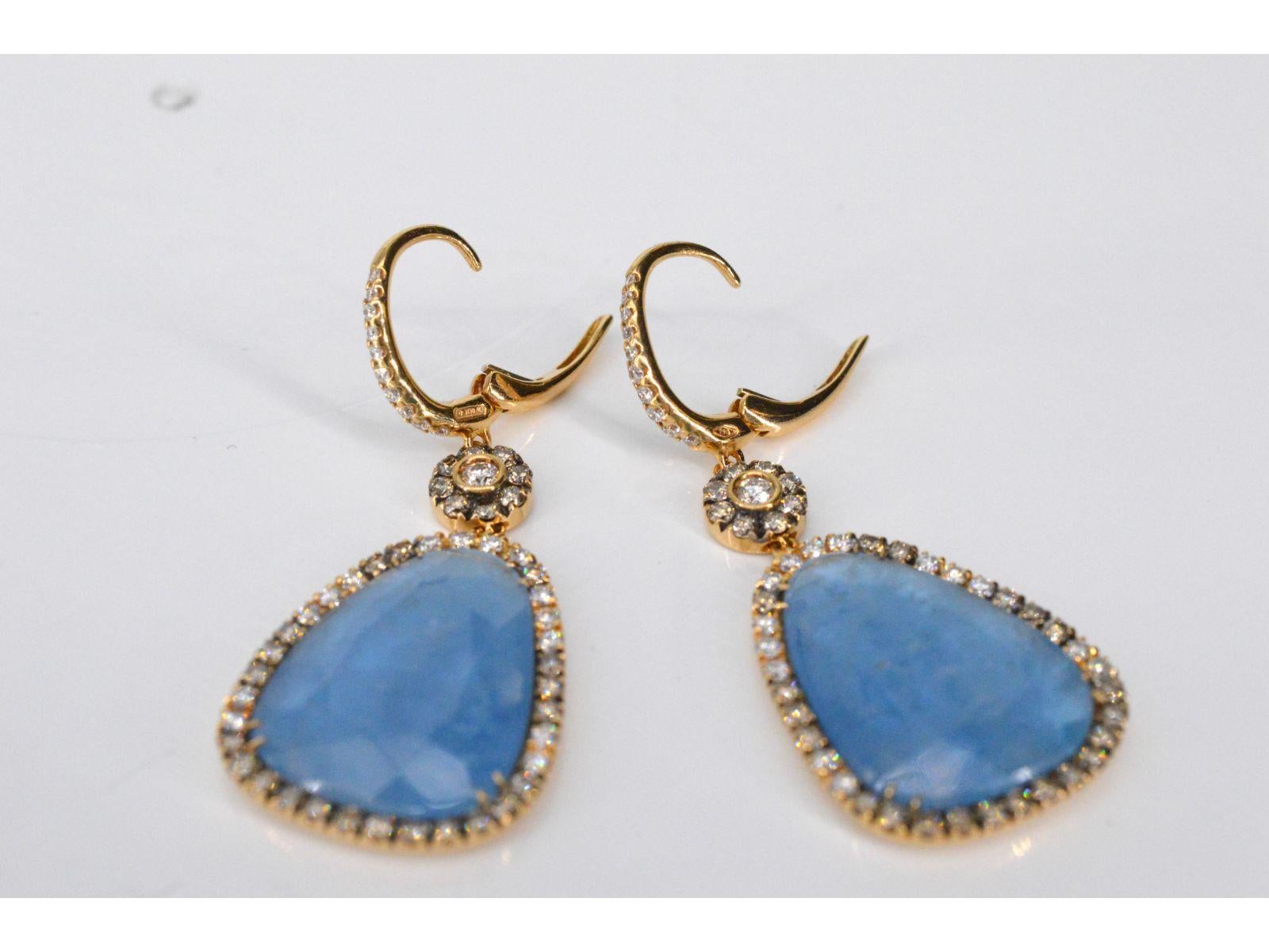 Brilliant Cut Crivelli - Golden earrings with large natural gemstones and a surround of diamon For Sale