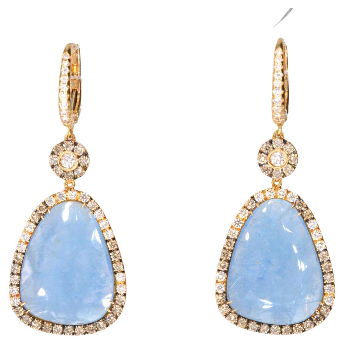 Crivelli - Golden earrings with large natural gemstones and a surround of diamon For Sale