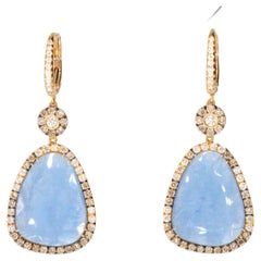 Crivelli - Golden earrings with large natural gemstones and a surround of diamon