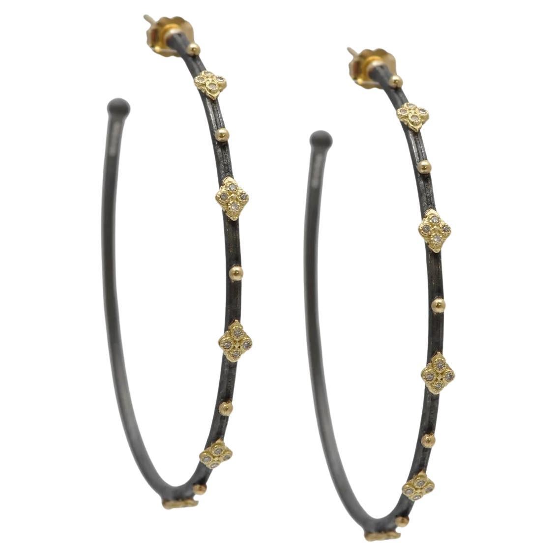 Crivelli Granulation and Diamond Hoop Earrings 52MM For Sale