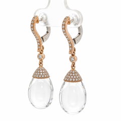 Crivelli Italian 18k Gold Rock Crystal/Quartz w/ Diamonds Teardrop Earrings
