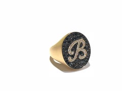 Crivelli Italian Made Black and White Diamond B Ring in 18 Carat R/G