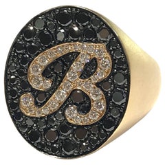 Crivelli Italian Made Black and White Diamond B Ring in 18 Carat R/G