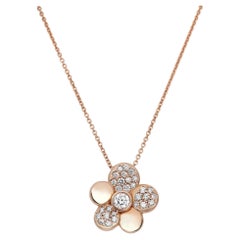 Crivelli Margherita Big Diamond Flower Pendant Necklace 18K Rose Gold 0.48Cttw