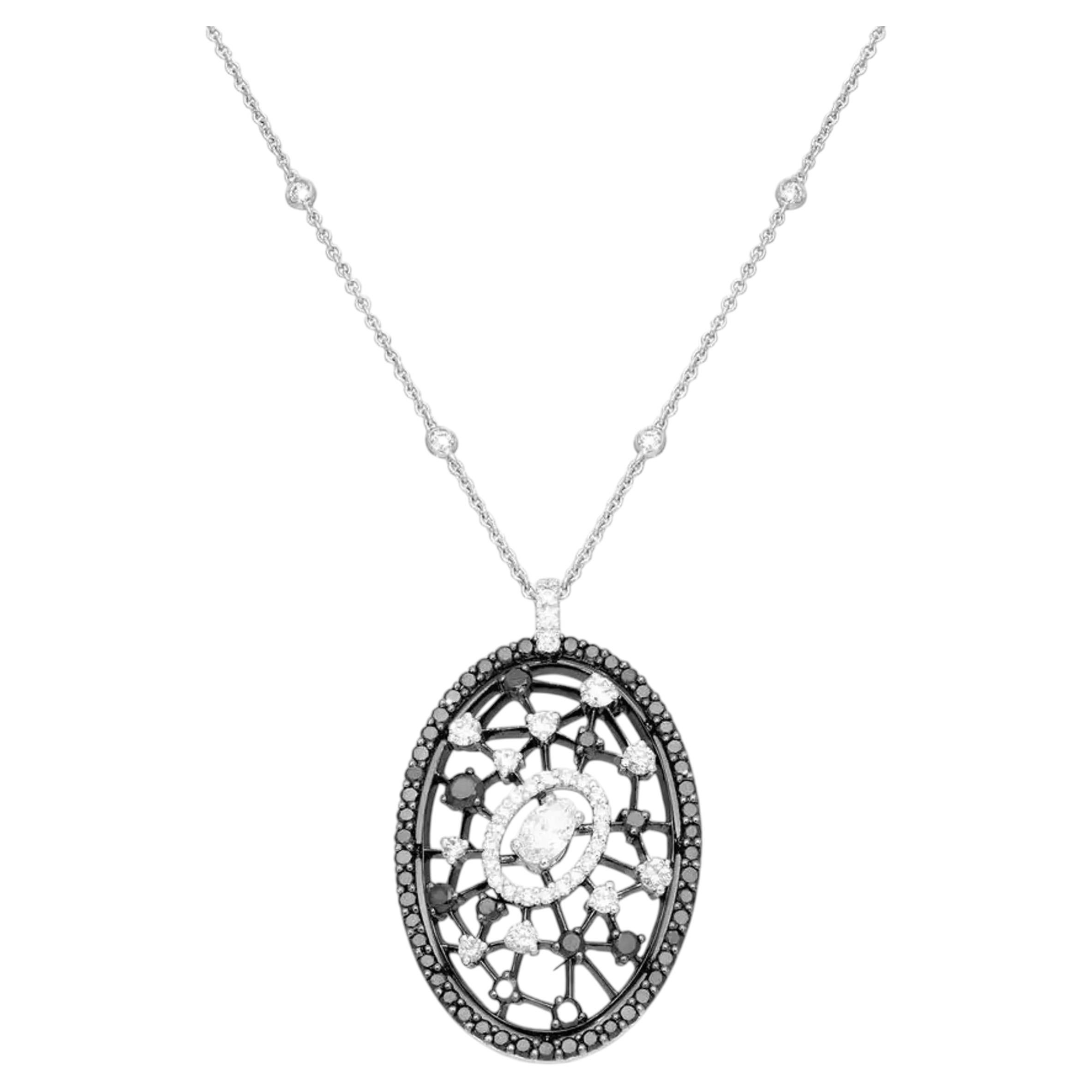 Collana con ciondolo Crivelli Oval Griffs Black & White Diamond in oro bianco 18 carati