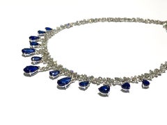 Crivelli Pear Shape Drop Sapphire with White Diamond Tennis Necklace