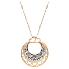 Crivelli Ricami Heart White & Brown Diamond Pendant Necklace 18K Rose Gold