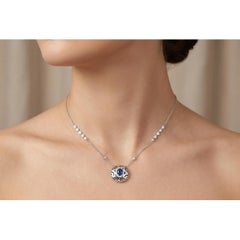 Crivelli Ricami Luci Diamond & Sapphire Pendant Necklace 18K White Gold
