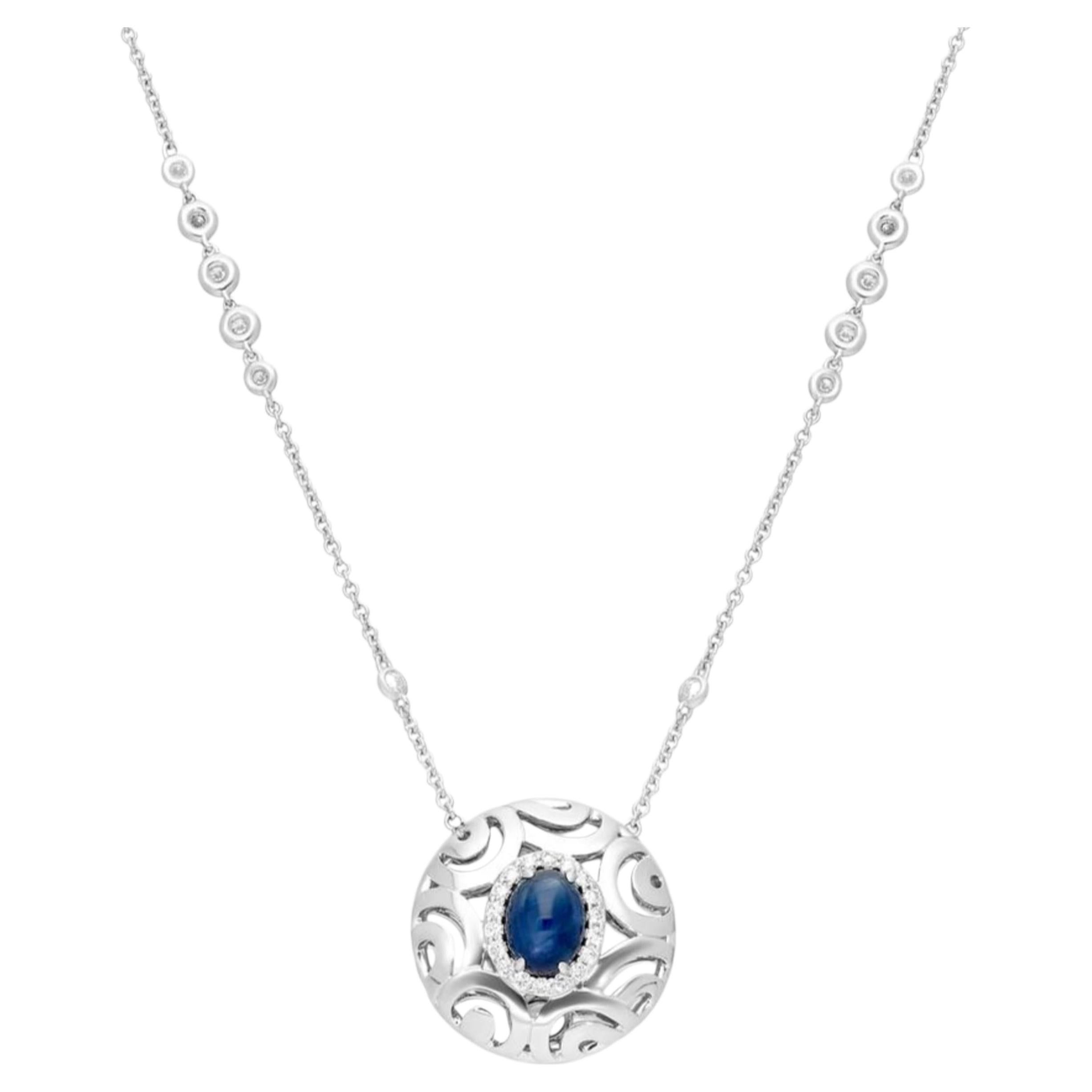Crivelli Ricami Luci Diamond & Sapphire Pendant Necklace 18K White Gold For Sale